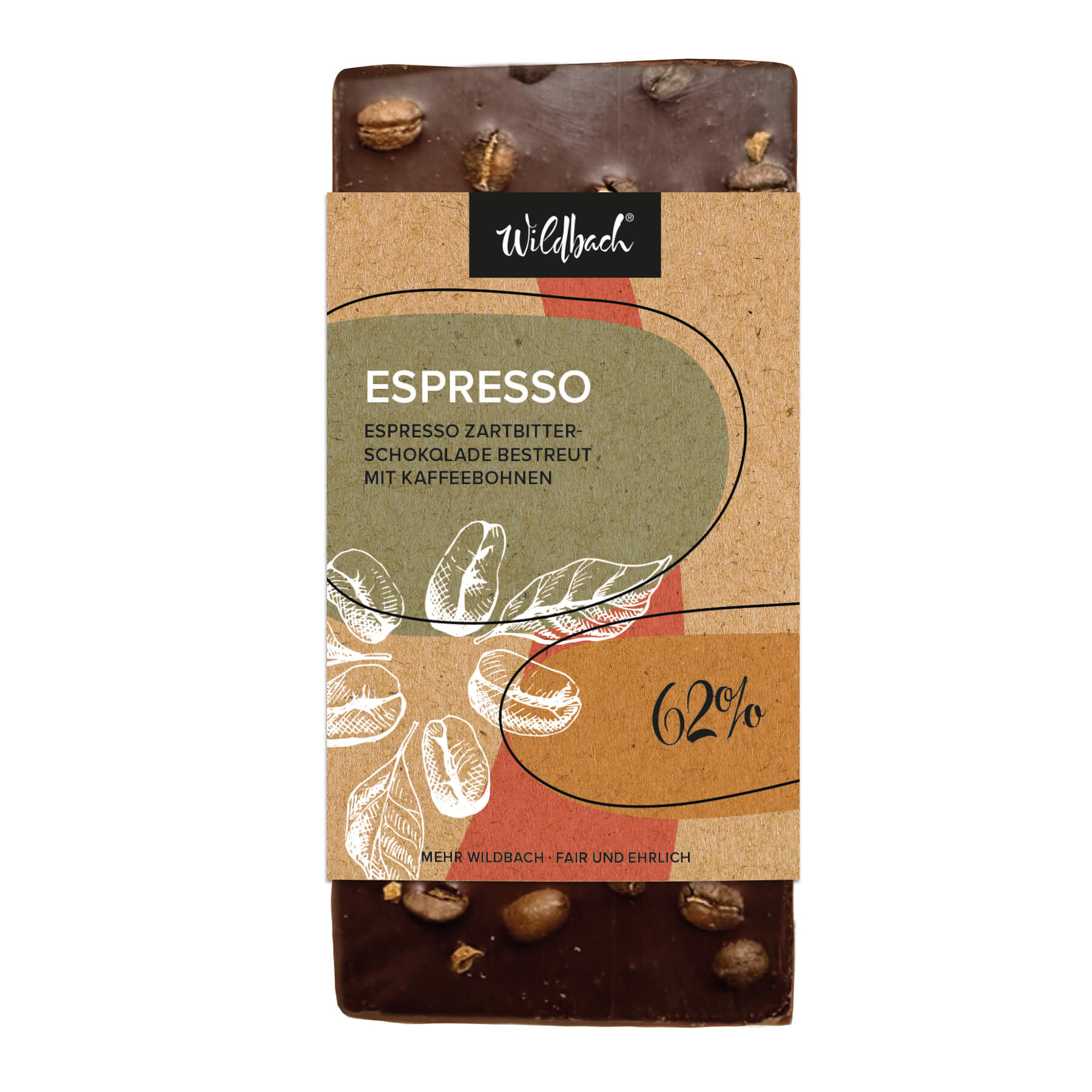 90g Tafel Extra viel Wildbach - Espresso mit Kaffeebohnen